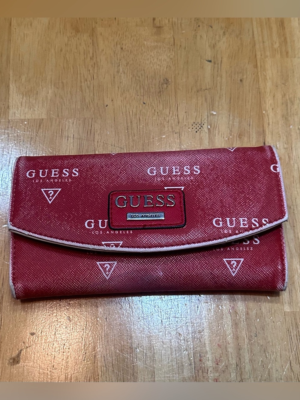 Guess Red Logo Print Continental Wallet